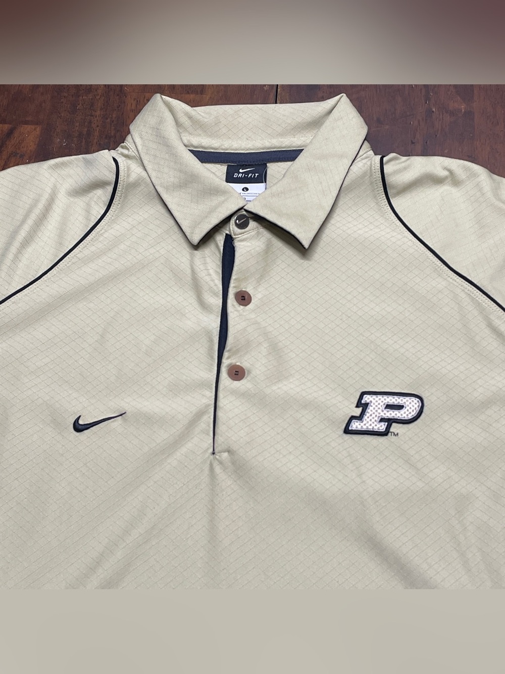 Purdue Boilermakers Nike Polo Shirt Mens Large Black Gold Dri-Fit